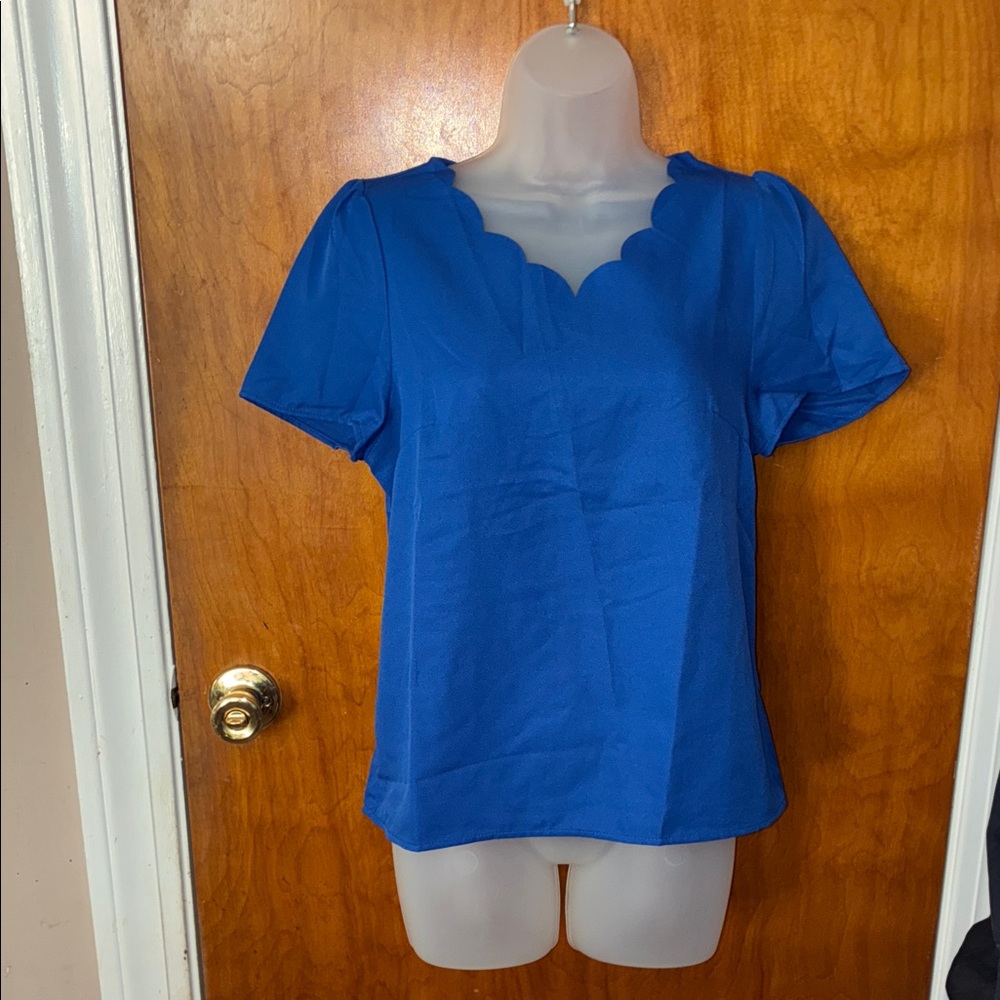 SHEIN Royal Blue Scalloped Blouse